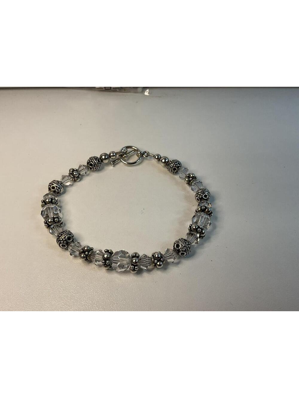 Sterling Silver Swarovski Crystal Bead Toggle Bracelet 8”